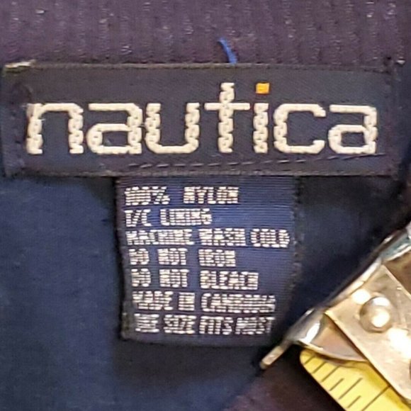 VINTAGE 90's Nautica Spell out Windbreaker/Bomber Jacket zip up Blue Men's L XL - Picture 5 of 10